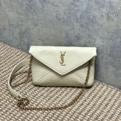 Top Replica YSL Saint Laurent Mini Calypso Classic Shoulder Bag with Chain, Beige