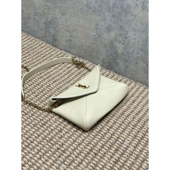 Top Replica YSL Saint Laurent Mini Calypso Classic Shoulder Bag with Chain, Beige