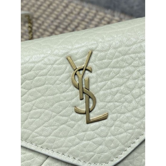 Top Replica YSL Saint Laurent Mini Calypso Classic Shoulder Bag with Chain, Beige