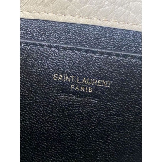 Top Replica YSL Saint Laurent Mini Calypso Classic Shoulder Bag with Chain, Beige