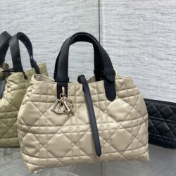 Top Replica Dior Toujours Small/Medium/Large Tote Bag in Macrocannage Calfskin in Powder Beige