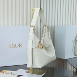 Top Replica Dior Voyage Small/Medium Flat Hobo Bag in Macrocannage White