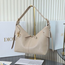 Top Replica Dior Voyage Small/Medium Flat Hobo Bag in Macrocannage Apricot