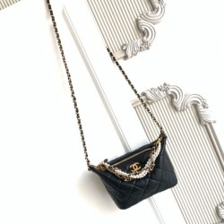 Top Replica Chanel Pearls AS5898 Small Hobo Bag in Black Calfskin