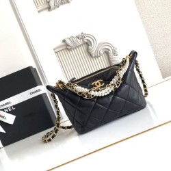 Top Replica Chanel Pearls AS5898 Small Hobo Bag in Black Calfskin