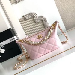Top Replica Chanel Pearls AS5898 Small Hobo Bag in Pink Calfskin