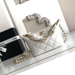 Top Replica Chanel Pearls AS5898 Small Hobo Bag in White Calfskin
