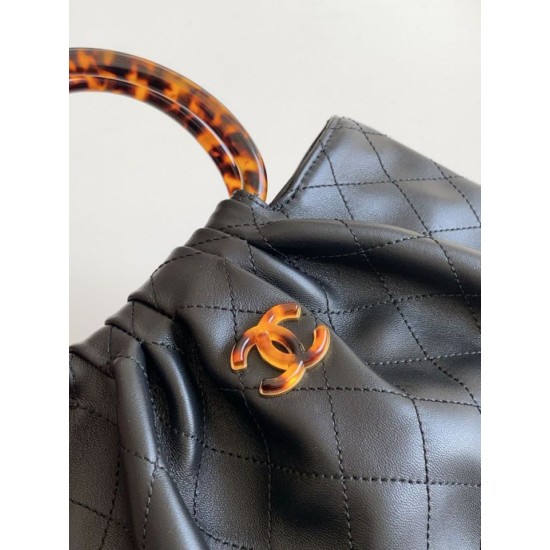 Top Replica Chanel Matelasse Bag with Wood-Effect Plastic Handle AS6010 Black