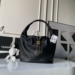 Top Replica Chanel Large Hobo Bag with Gold-Tone Hardware AS5967 Black