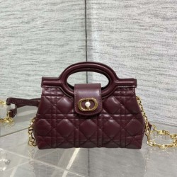 Top Replica Dior Jolie Top Handle Mini Cannage Chain Bag Burgundy