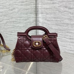 Top Replica Dior Jolie Top Handle Mini Cannage Chain Bag Burgundy