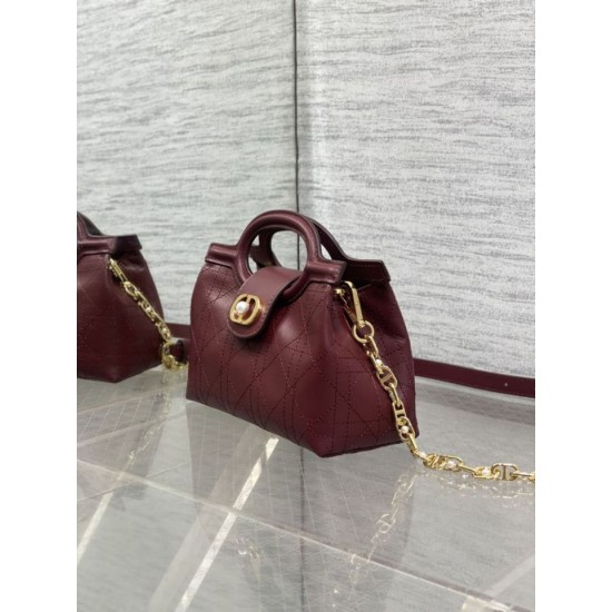 Super Clone Replica Dior Jolie Top Handle Mini Chain Handbag in Burgundy Top Replica Dior Jolie Top Handle Mini Chain Handbag in Burgundy