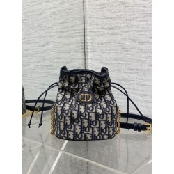 Top Replica Dior 30 Montaigne Mini Dior Oblique Jacquard Drawstring Bucket Bag in Blue
