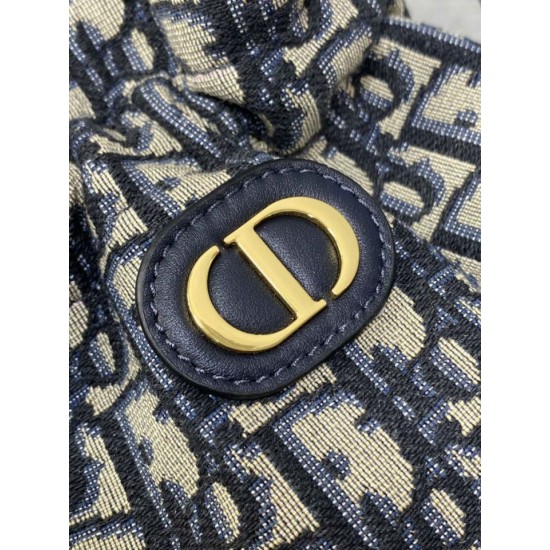 Top Replica Dior 30 Montaigne Mini Dior Oblique Jacquard Drawstring Bucket Bag in Blue