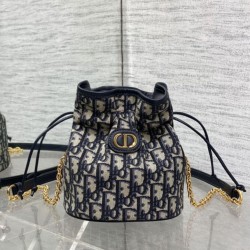 Top Replica Dior 30 Montaigne Mini Dior Oblique Jacquard Drawstring Bucket Bag in Blue