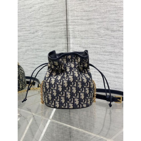 Top Replica Dior 30 Montaigne Mini Dior Oblique Jacquard Drawstring Bucket Bag in Blue