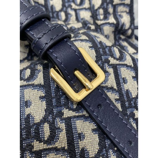 Top Replica Dior 30 Montaigne Mini Dior Oblique Jacquard Drawstring Bucket Bag in Blue