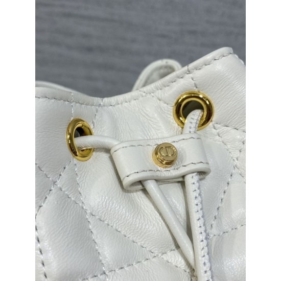 Top Replica Dior Small Dior Caro Latte Macrocannage Bucket Bag in White