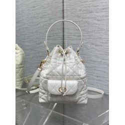 Top Replica Dior Small Dior Caro Latte Macrocannage Bucket Bag in White