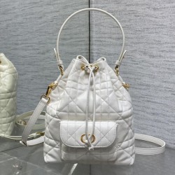 Top Replica Dior Small Dior Caro Latte Macrocannage Bucket Bag in White