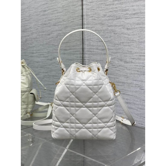 Top Replica Dior Small Dior Caro Latte Macrocannage Bucket Bag in White