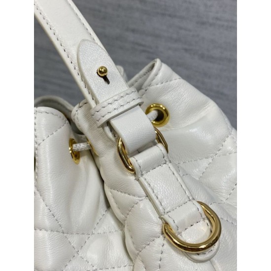 Top Replica Dior Small Dior Caro Latte Macrocannage Bucket Bag in White