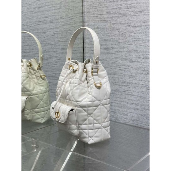Top Replica Dior Small Dior Caro Latte Macrocannage Bucket Bag in White