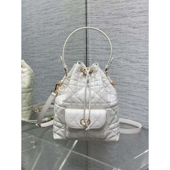 Top Replica Dior Small Dior Caro Latte Macrocannage Bucket Bag in White