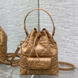 Top Replica Dior Small Dior Caro Latte Macrocannage Bucket Bag in Brown