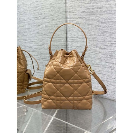 Top Replica Dior Small Dior Caro Latte Macrocannage Bucket Bag in Brown