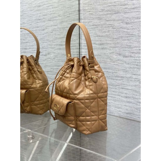 Top Replica Dior Small Dior Caro Latte Macrocannage Bucket Bag in Brown