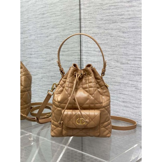 Top Replica Dior Small Dior Caro Latte Macrocannage Bucket Bag in Brown