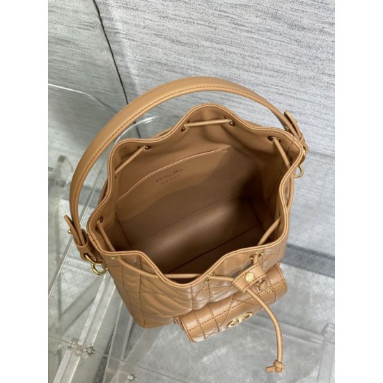Top Replica Dior Small Dior Caro Latte Macrocannage Bucket Bag in Brown