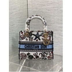 Super Clone Replica Dior Medium Lady D-Lite Bag with Constellation embroidery in Blue/White Top Replica Dior Medium Lady D-Lite Bag with Constellation embroidery in Blue/White