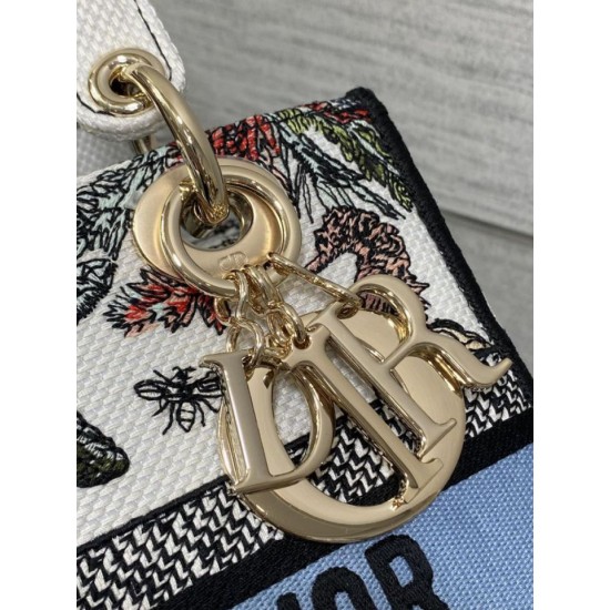 Super Clone Replica Dior Medium Lady D-Lite Bag with Constellation embroidery in Blue/White Top Replica Dior Medium Lady D-Lite Bag with Constellation embroidery in Blue/White