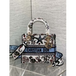 Top Replica Dior Medium Lady D-Lite Bag with Constellation embroidery in Blue/White