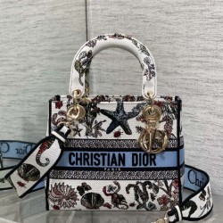 Top Replica Dior Medium Lady D-Lite Bag with Constellation embroidery in Blue/White