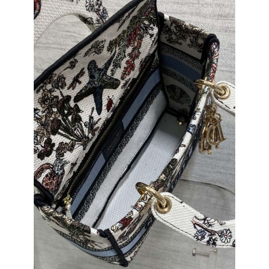 Super Clone Replica Dior Medium Lady D-Lite Bag with Constellation embroidery in Blue/White Top Replica Dior Medium Lady D-Lite Bag with Constellation embroidery in Blue/White