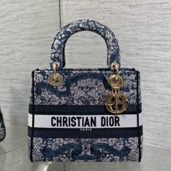 Top Replica Dior Medium Lady D-Lite Bag with Blue/White Toile de Jouy Embroidery