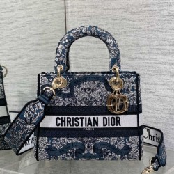 Top Replica Dior Medium Lady D-Lite Bag with Blue/White Toile de Jouy Embroidery