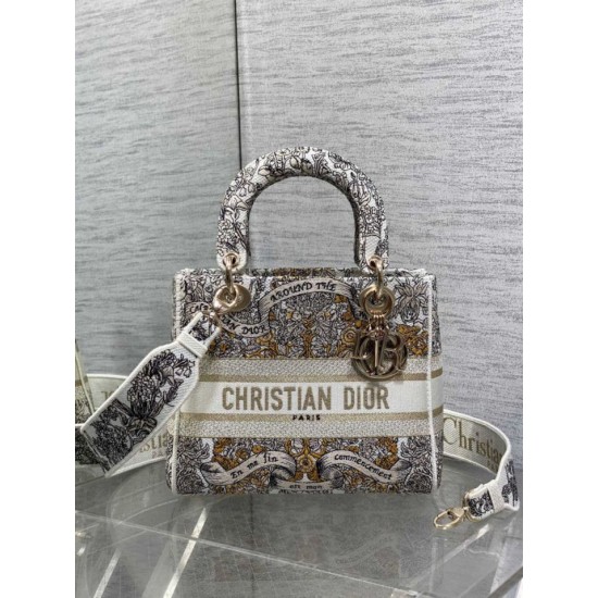 Super Clone Replica Christian Dior Medium Lady D-Lite Bag with Embroidered Milk Motif Top Replica Christian Dior Medium Lady D-Lite Bag with Embroidered Milk Motif