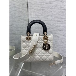 Top Replica Dior Lady Dior My ABCDior Small Top-Handle Bag, Black/White