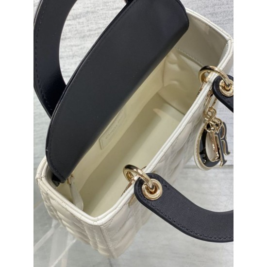 Top Replica Dior Lady Dior My ABCDior Small Top-Handle Bag, Black/White