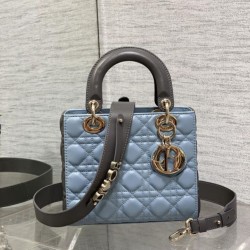 Top Replica Dior Lady Dior My ABCDior Small Top-Handle Bag, Blue/Gray