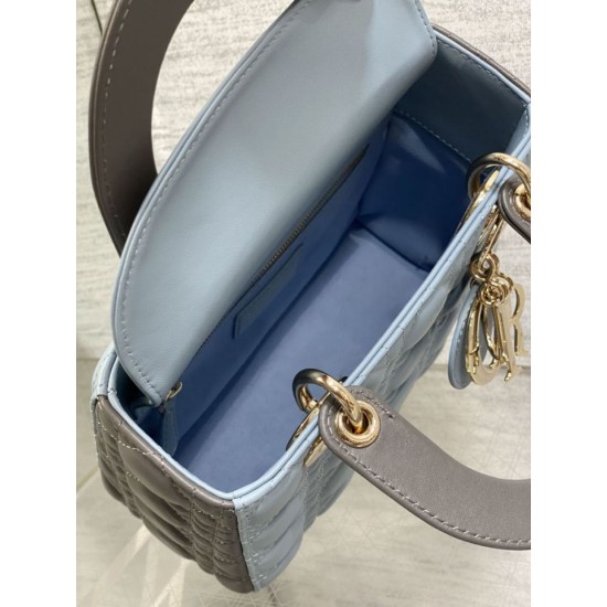 Top Replica Dior Lady Dior My ABCDior Small Top-Handle Bag, Blue/Gray