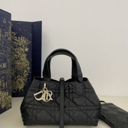 Top Replica Dior Toujours Mini Tote Bag in Black Macrocannage