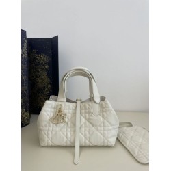 Top Replica Dior Toujours Mini Tote Bag in White Macrocannage