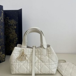 Top Replica Dior Toujours Mini Tote Bag in White Macrocannage