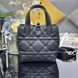 Top Replica Dior Toujours Small Vertical Tote Bag with Lucky Charm, Black