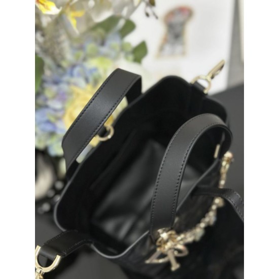 Top Replica Dior Toujours Small Vertical Tote Bag with Lucky Charm, Black